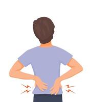 Back view young man suffering from back pain vector