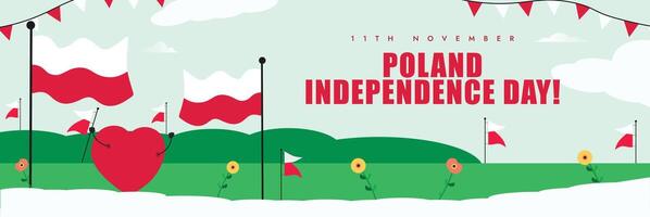 11th November Independence day of Poland cover banner, post with its flags, heart icon vector