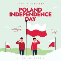 11th November independence day of Poland celebration banner with its flags, people saluting their waving flags vector
