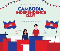 Cambodia Independence day. 9th November Independence day of Cambodia celebration banner with its flags, people, abstract art in flag colours vector
