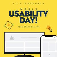 World UX day celebration banner with monitor screen, smartphone screen with prototypes, bulb icon vector