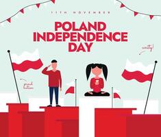 Poland Independence Day conceptual banner. 11th November Independence day of Poland banner with its flags, a boy saluting and girl playing. vector