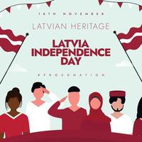 Latvia Independence day. 18th November Latvia Freedom day celebration banner with its flags, People wearing flag colours clothes. The day recalls Proclamation of Independence of Latvia in 1918. vector