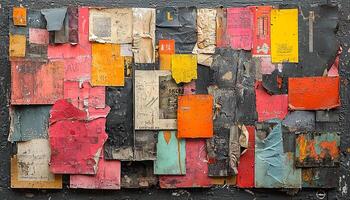 Old dirty paint weathered colors metal wood damaged wall generated by AI photo