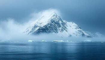 Mountain peak reflected in tranquil icy water below generated by AI photo