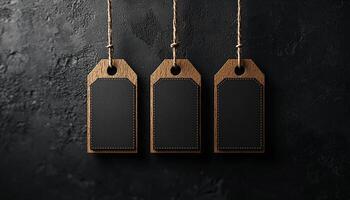 Price tag hanging on empty cardboard retail display generated by AI photo