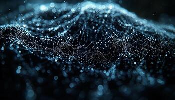 Shiny dew drops on wet dark backdrop glowing generated by AI photo