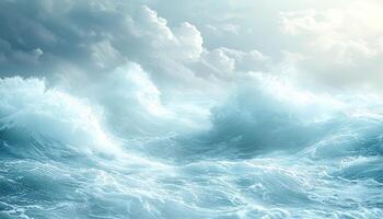 Splashing wave pattern on dark water surface, overcast sky generated by AI photo