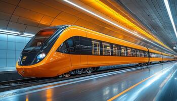 Subway train rush hour, city life in motion generated by AI photo