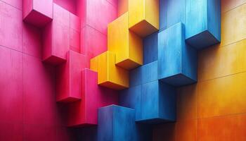 Geometric shape pattern on modern architecture wall backdrop generated by AI photo