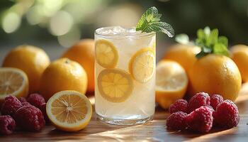 Refreshing citrus cocktail on rustic wooden table in summer generated by AI photo