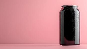 Refreshing liquid in metal bottle on shiny table generated by AI photo