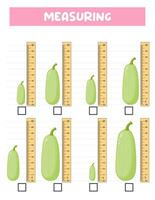 Measuring length with ruler. Education developing worksheet. practice sheets.Courgette measurement in centimeters. vector