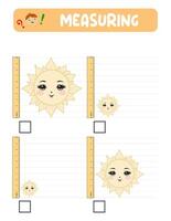 Measuring length with ruler. Education developing worksheet. practice sheets.A sun measurement in inches. vector