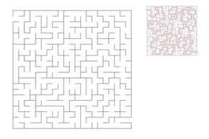 The square maze has an entrance and an exit. Maze with the answer, the path of passage. vector