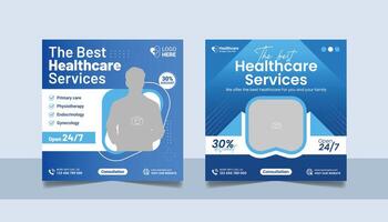 Medical healthcare business promotion social media posts design square web banner template vector