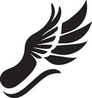 a black and white silhouette of a running shoe with wings vector