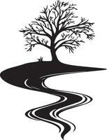 tree silhouette with river and water vector
