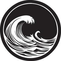 a black and white logo of a wave in a circle vector