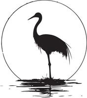 a silhouette of a crane standing on the water vector