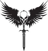 skull with wings and sword illustration vector