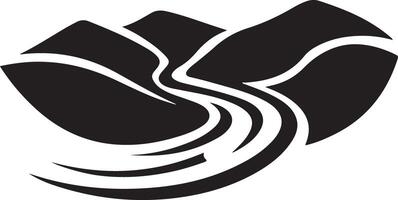 a black and white logo of a mountain with a river flowing through it vector