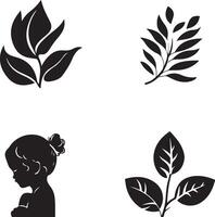 a set of four black and white icons of leaves and leaves vector