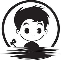 a cartoon boy in the water with a fish vector