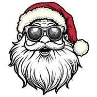 Santa claus smile face and head with a Christmas hat and Santa calus wearing sunglass black and white illustatin isolate on wihite background vector