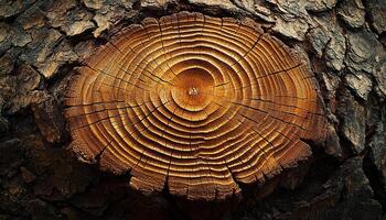 Tree trunk pattern in old forest, concentric tree ring generated by AI photo