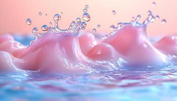 Purple raindrop falling on water surface, creating ripples generated by AI photo