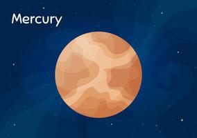 Comic space planet Mercury illustration. Astronomical object art concept on night sky horizontal space background with comic style planet Mercury for universe art decoration design. vector