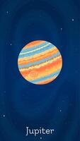Solar system planet Jupiter illustration. Celestial sphere object graphic concept with space planet Jupiter on starry night sky comic style background for astronomy science graphic design vector