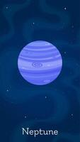 Flat space planet Neptune illustration. Astronomical object art concept on night sky vertical space background with flat style planet Neptune for astronomy science graphic design vector