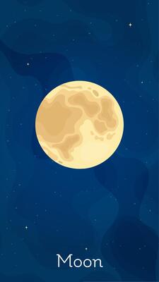 Solar system satelite Moon illustration. Celestial object art concept with isolated satelite Moon in solar system on dark blue vertical space background for astrology universe graphic design