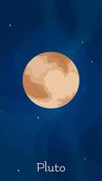 Star system planet Pluto illustration. Astronomical object art concept on night sky vertical space background with cartoon style minor planet Pluto for children fantasy graphic design vector
