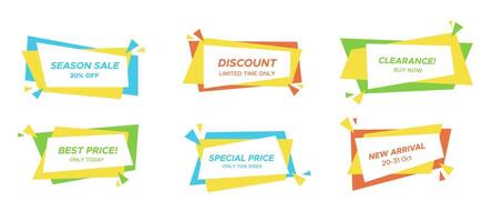 Flat festive discount label collection, color isolated sale banner, geometric rectangle price offer, abstract horizontal promotion sticker set, web trendy promo box, graphic vector