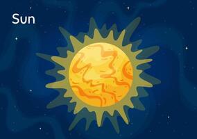 Solar system star Sun illustration. Celestial object art concept with isolated star Sun in solar system on dark blue horizontal starry background for space decoration design concept vector