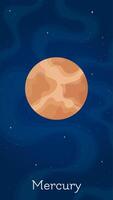 Solar system planet Mercury illustration. Galaxy space objects art on starry dark blue vertical background with flat style solar system planet Mercury for universe game design vector