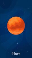 Flat space planet Mars illustration. Celestial object art concept with isolated planet Mars in solar system on dark blue vertical space background for astronomy art concept vector