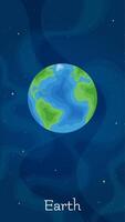 Solar system planet Earth illustration. Astronomical object art concept on night sky vertical space background with cartoon style planet Earth for children galaxy science game vector