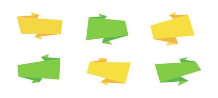 Geometric rectangle promotion sticker collection, isolated web sale banner set, abstract horizontal price offer, festive origami style promo box, flat color discount label, graphic vector