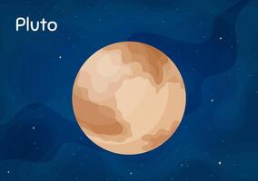 Comic space planet Pluto illustration. Celestial object art concept with isolated dwarf planet Pluto in solar system on dark blue horizontal space background for galaxy graphic design concept vector