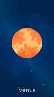 Cartoon space planet Venus illustration. Celestial object art concept with isolated planet Venus in solar system on dark blue vertical background for space decoration design concept vector