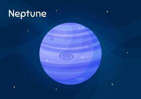 Cartoon space planet Neptune illustration. Celestial sphere object graphic concept with space planet Neptune on starry night sky cartoon style background for universe art decoration. vector