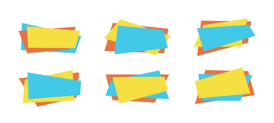 Flat web discount frame set, isolated trendy promo banner, horizontal color promotion label, festive rectangle price sticker collection, abstract geometric sale bubble, illustration