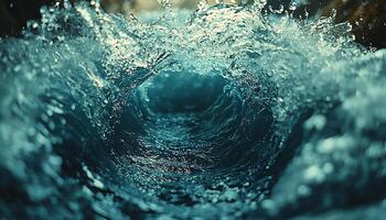 Transparent water surface reflecting bright shiny wave pattern generated by AI photo