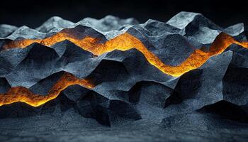 Dark mountain landscape with futuristic geometric shape backdrop generated by AI photo
