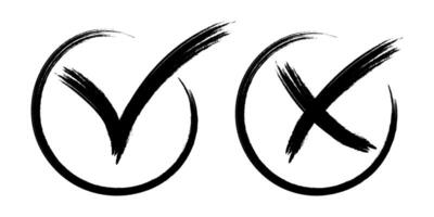 Tick and cross signs. False and true, right and wrong. Correct and incorrect, accept and reject. Scribbles grunge graphitti brush. Tick OK and X cross. vector