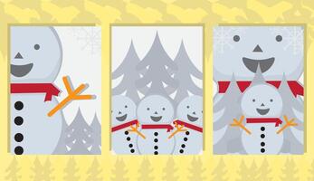 Smiling Snowmen with Red Scarves in Snowy Woods vector